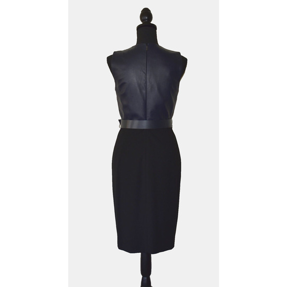 A8 Auth ELIE TAHARI Isadora Leather Combo Sleeveless Buckle Belted Dress Size 4 - Picture 3 of 5